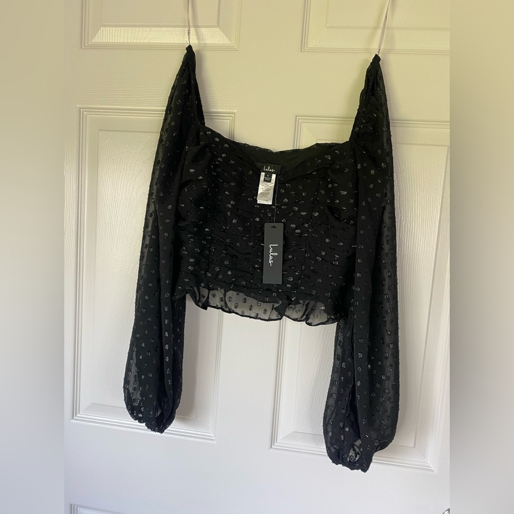 Lulu's Black Sheer Polka Dot Blouse